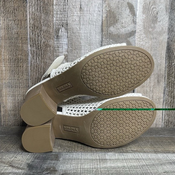 New Womens Sonoma Basset Hound White Faux Leather Woven Heeled Sandals Size 9.5 - Picture 7 of 8